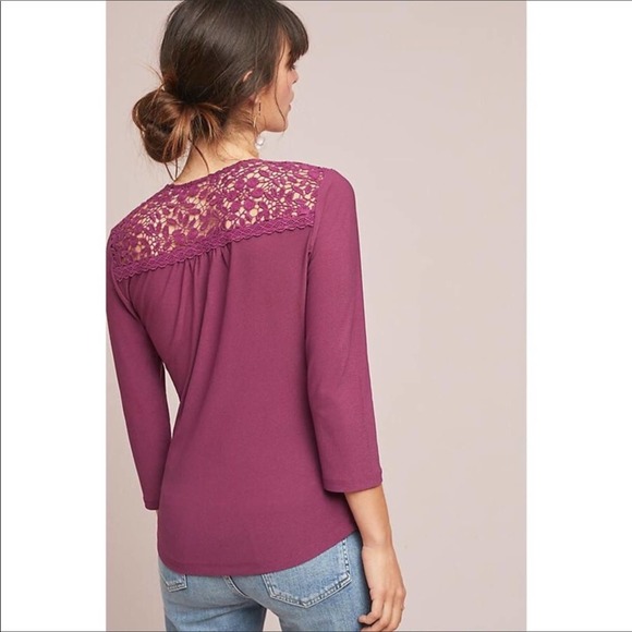 Maeve Purple Faux Wrap Lace Top Womens - Picture 2 of 9